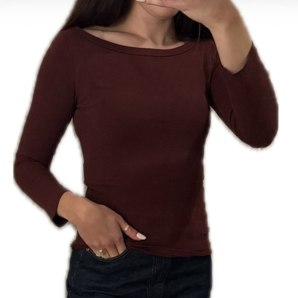Zara BOATNECK T-SHIRT BURGUNDY